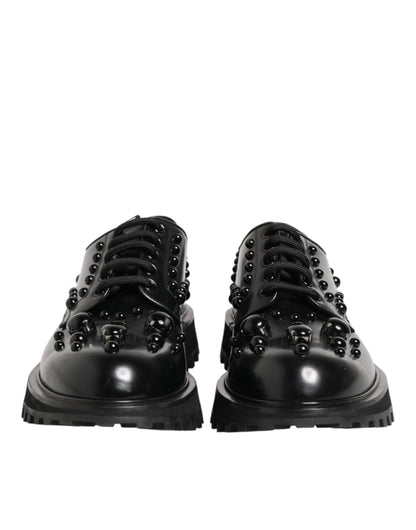 Dolce & Gabbana Black Leather Studded Men Formal Derby Shoes