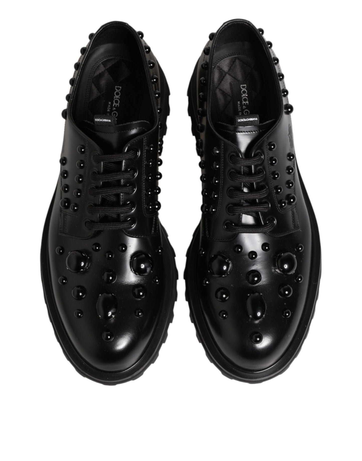 Dolce & Gabbana Black Leather Studded Men Formal Derby Shoes