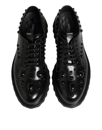 Dolce & Gabbana Black Leather Studded Men Formal Derby Shoes