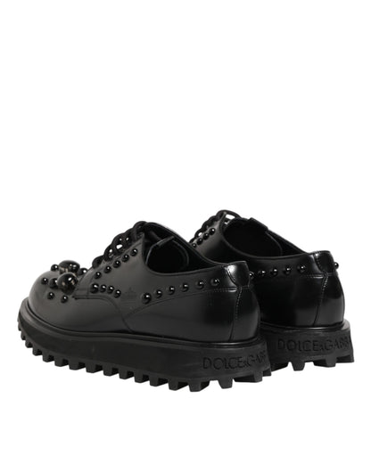 Dolce & Gabbana Black Leather Studded Men Formal Derby Shoes