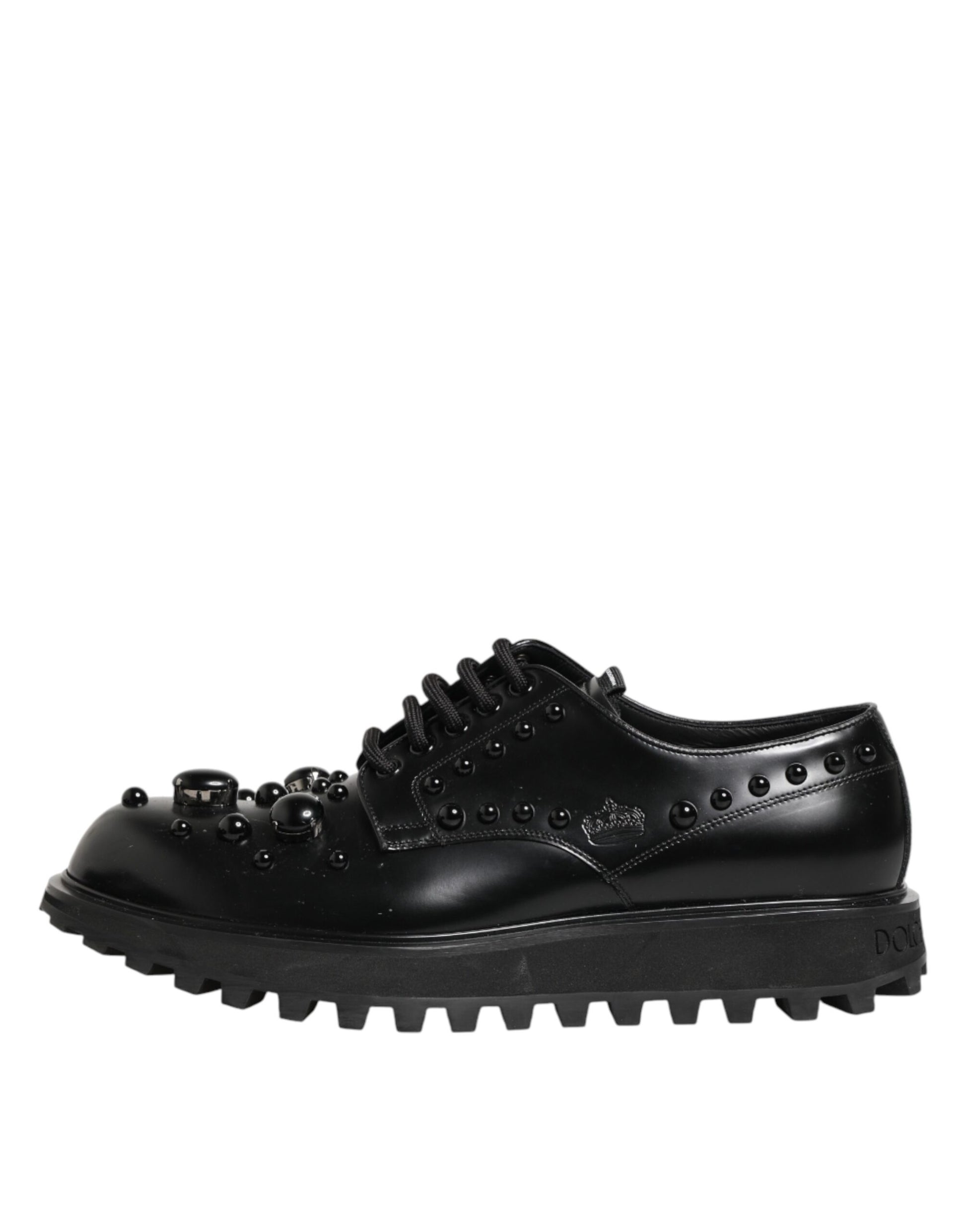 Dolce & Gabbana Black Leather Studded Men Formal Derby Shoes