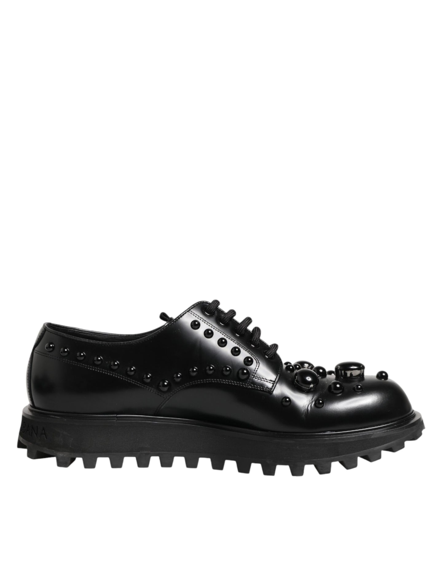 Dolce & Gabbana Black Leather Studded Men Formal Derby Shoes
