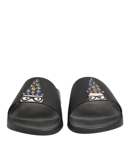 Dolce & Gabbana Black Leather Slides Sandals