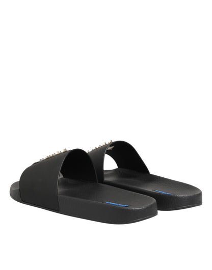 Dolce & Gabbana Black Leather Slides Sandals