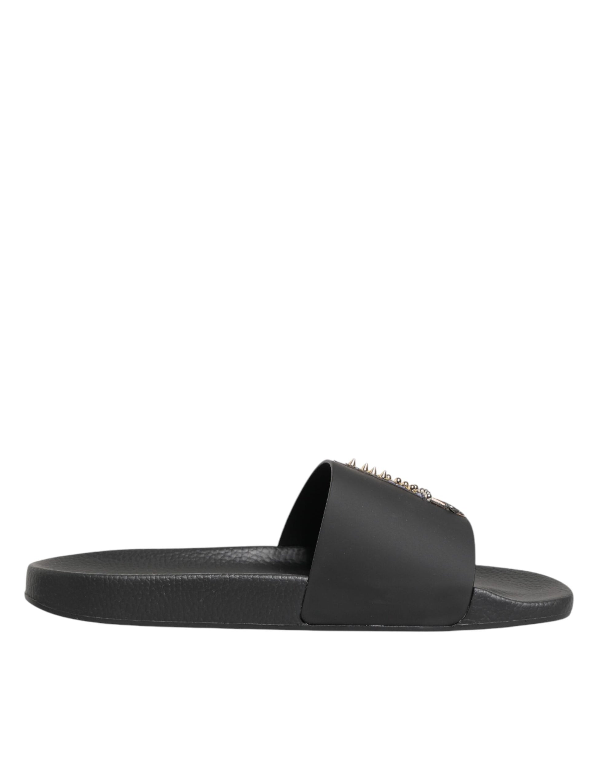 Dolce & Gabbana Black Leather Slides Sandals