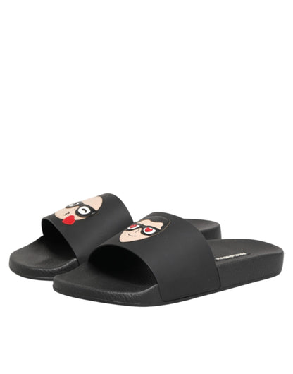 Dolce & Gabbana Black Leather Slides Sandals