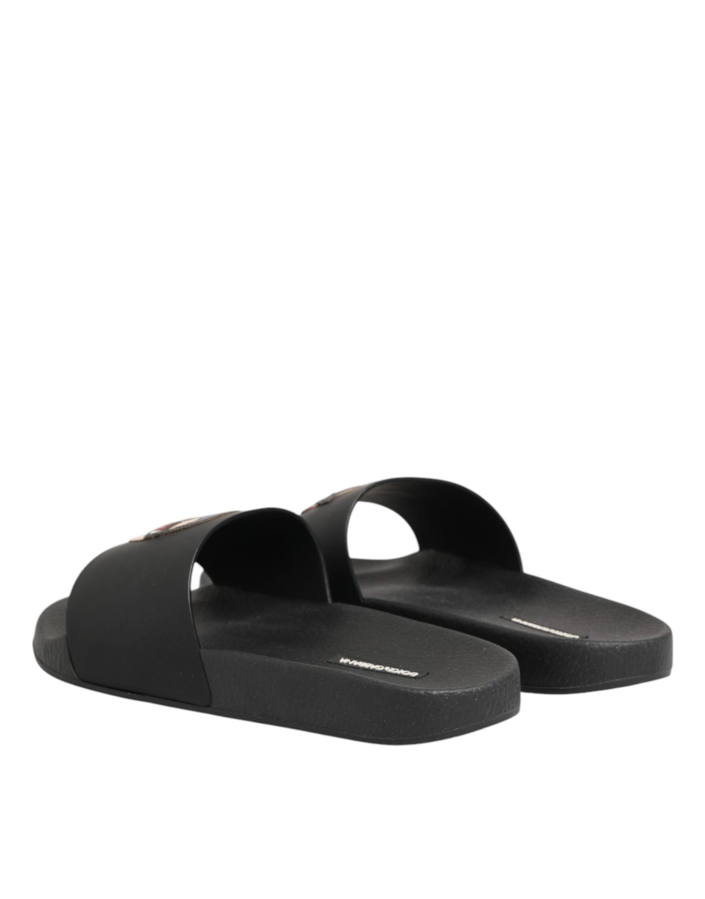 Dolce & Gabbana Black Leather Slides Sandals