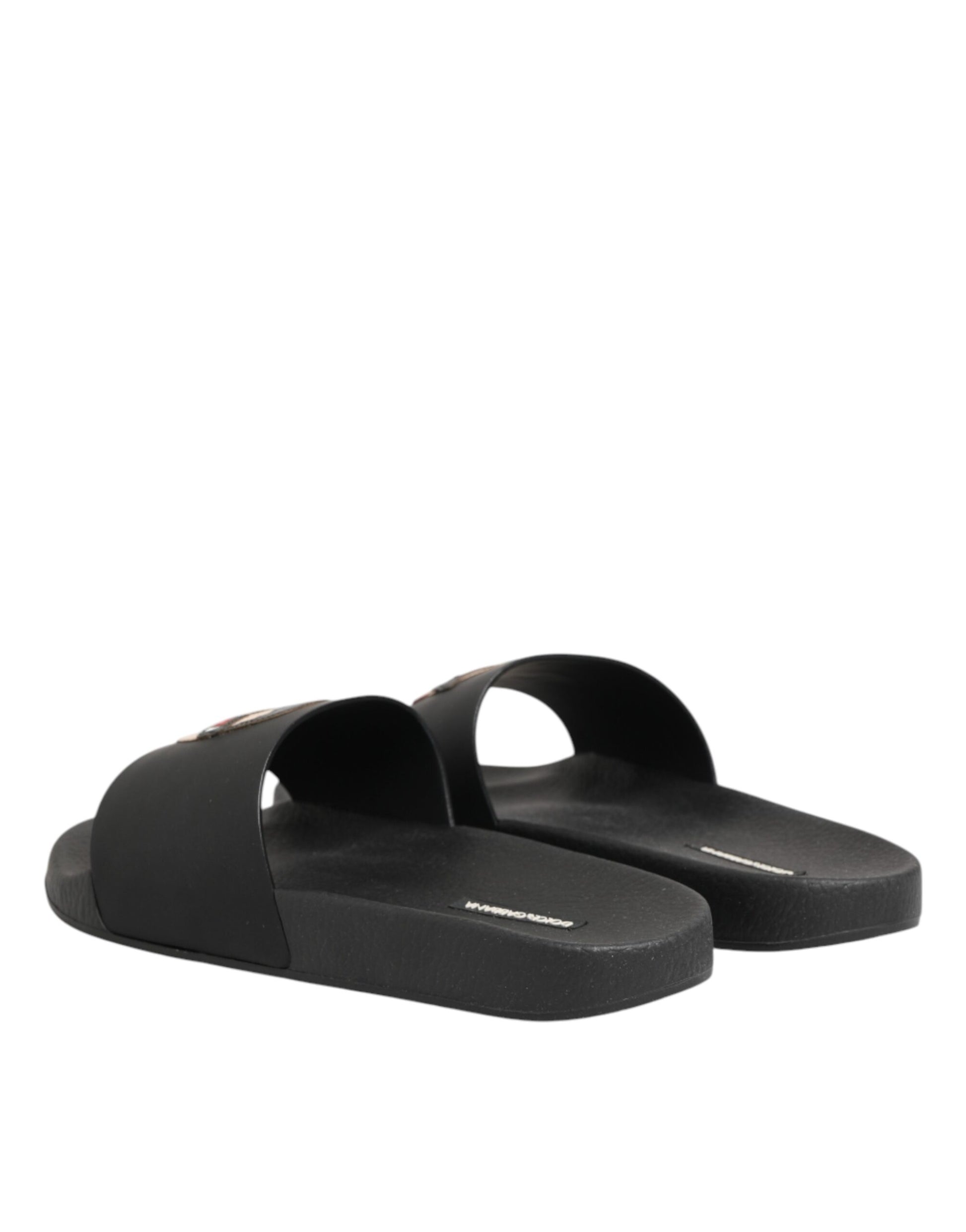Dolce & Gabbana Black Leather Slides Sandals