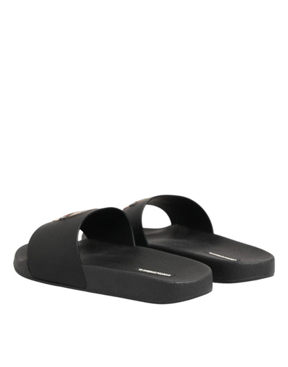 Dolce & Gabbana Black Leather Slides Sandals
