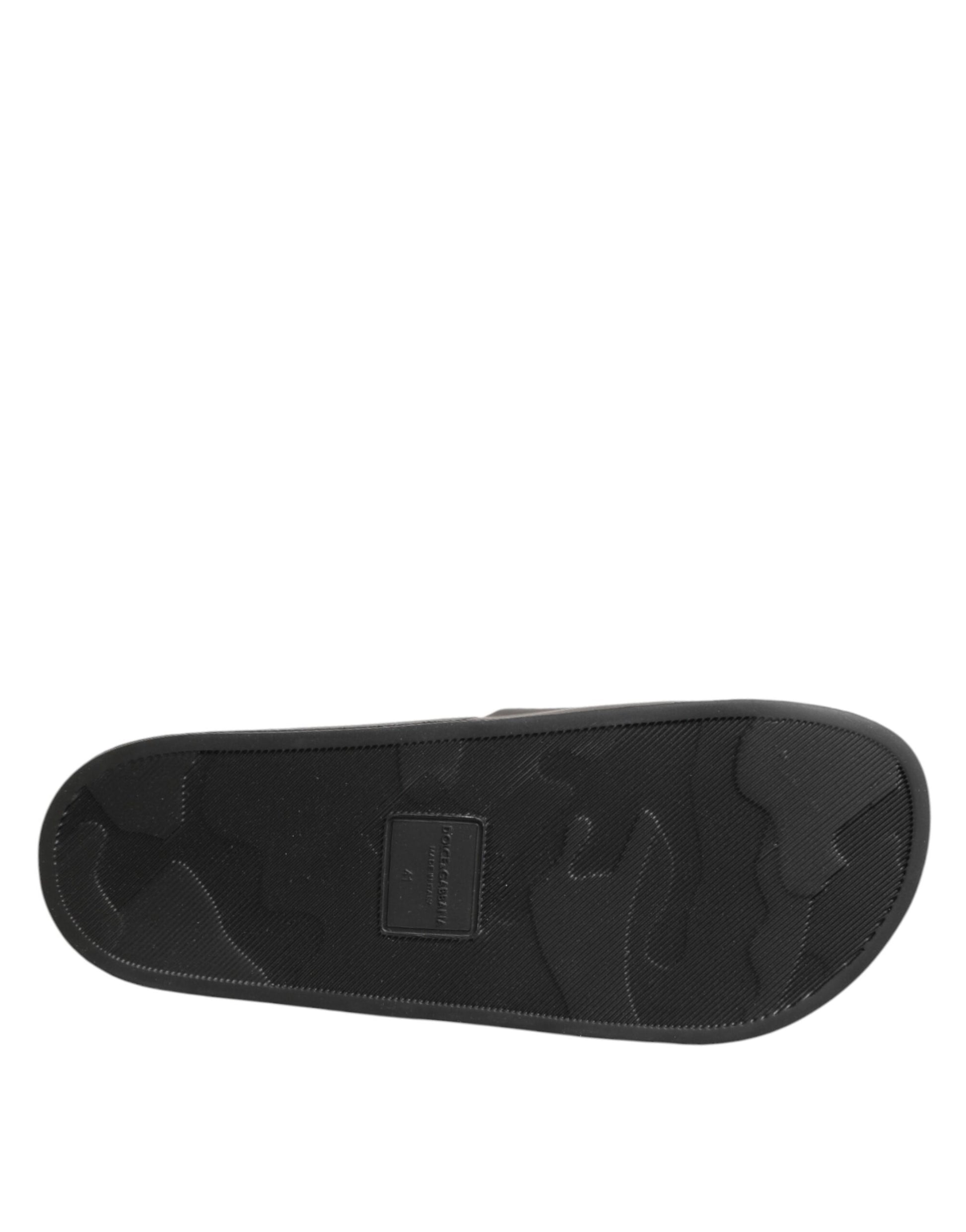 Dolce & Gabbana Black Leather Slides Sandals
