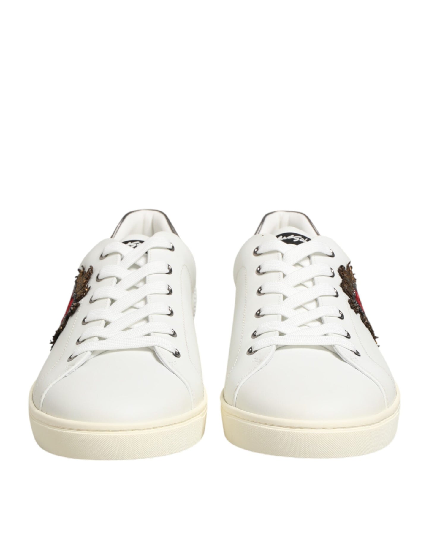 Dolce & Gabbana White Leather Heart Embellished Sneakers