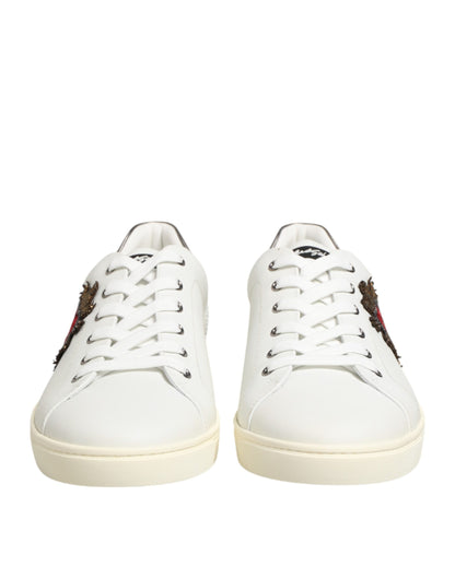 Dolce & Gabbana White Leather Heart Embellished Sneakers