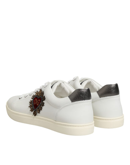 Dolce & Gabbana White Leather Heart Embellished Sneakers