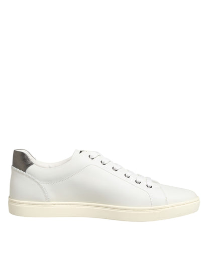 Dolce & Gabbana White Leather Heart Embellished Sneakers