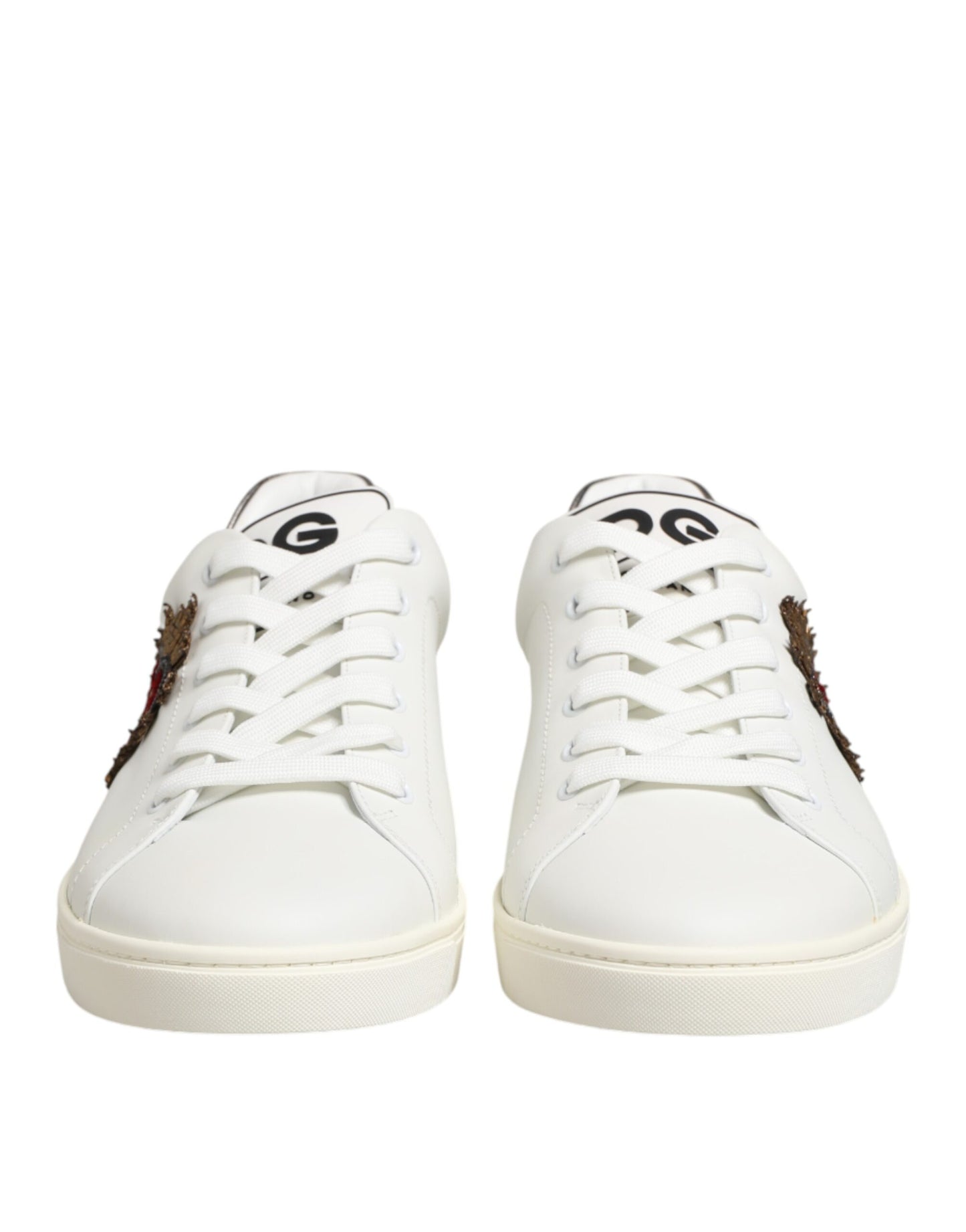 Dolce & Gabbana White Leather Heart Embellished Sneakers