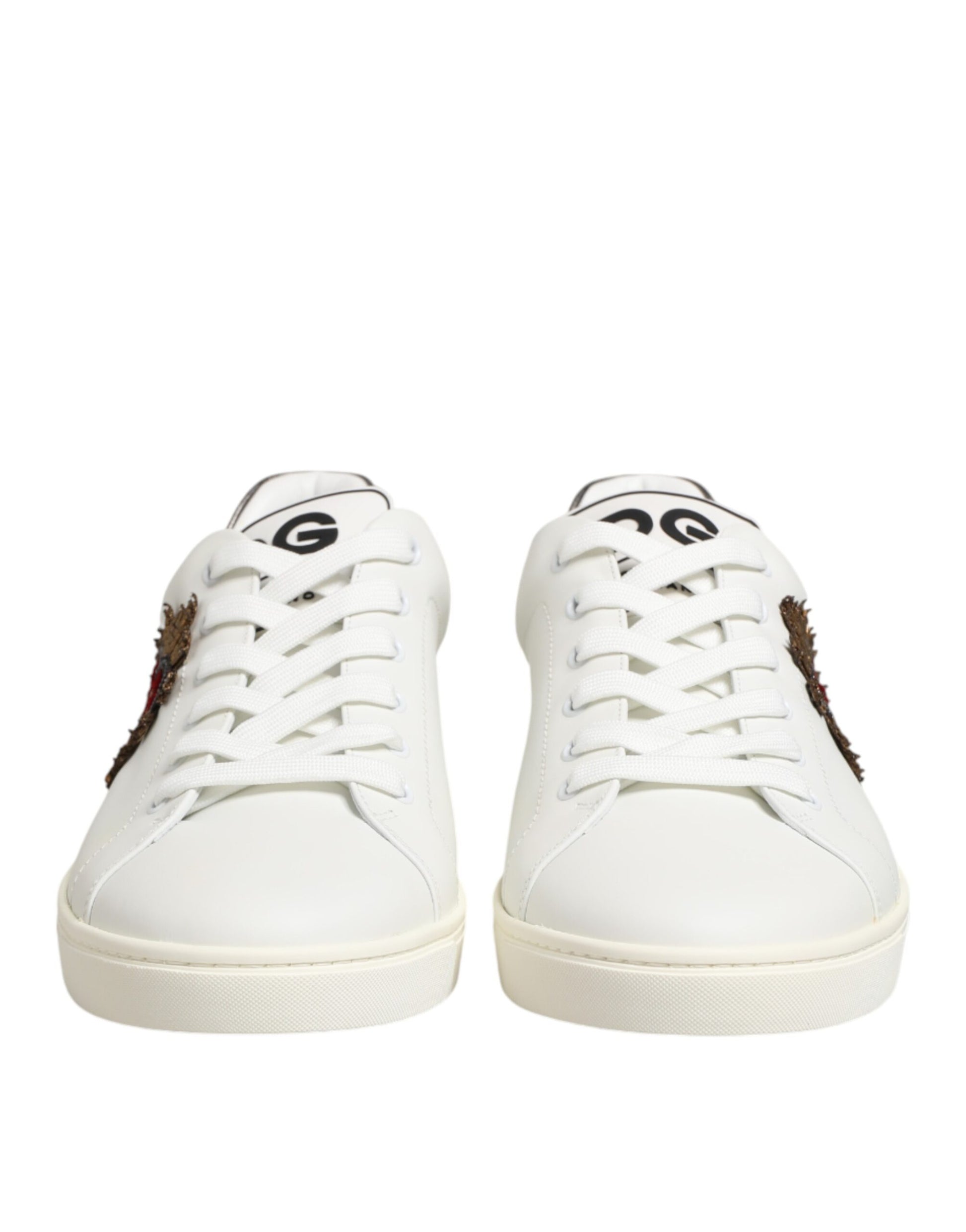 Dolce & Gabbana White Leather Heart Embellished Sneakers