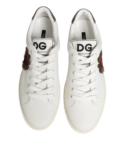 Dolce & Gabbana White Leather Heart Embellished Sneakers