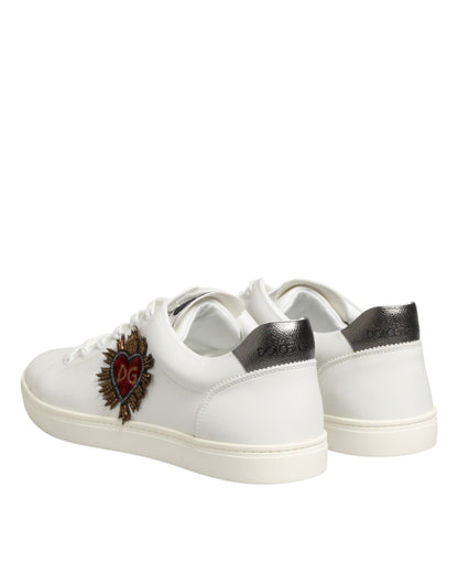 Dolce & Gabbana White Leather Heart Embellished Sneakers