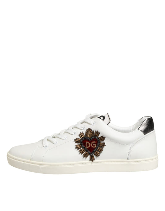 Dolce & Gabbana White Leather Heart Embellished Sneakers