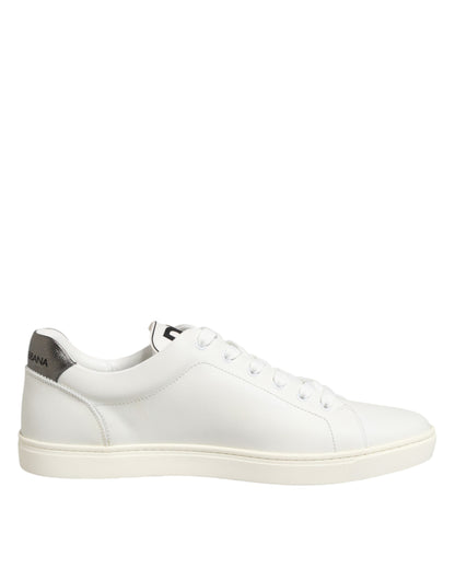 Dolce & Gabbana White Leather Heart Embellished Sneakers