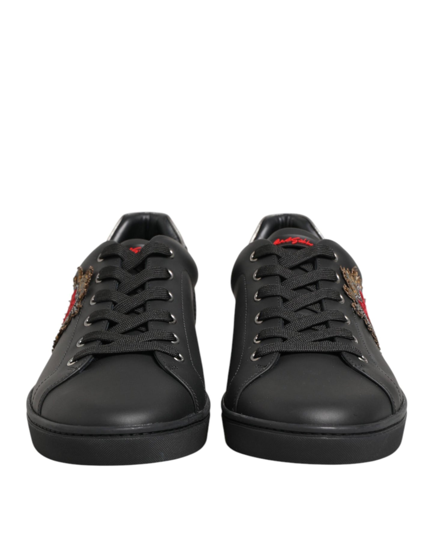 Dolce & Gabbana Black Leather Heart Embellished Sneakers