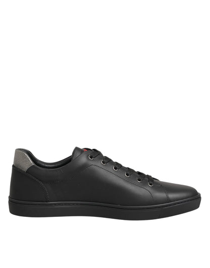 Dolce & Gabbana Black Leather Heart Embellished Sneakers