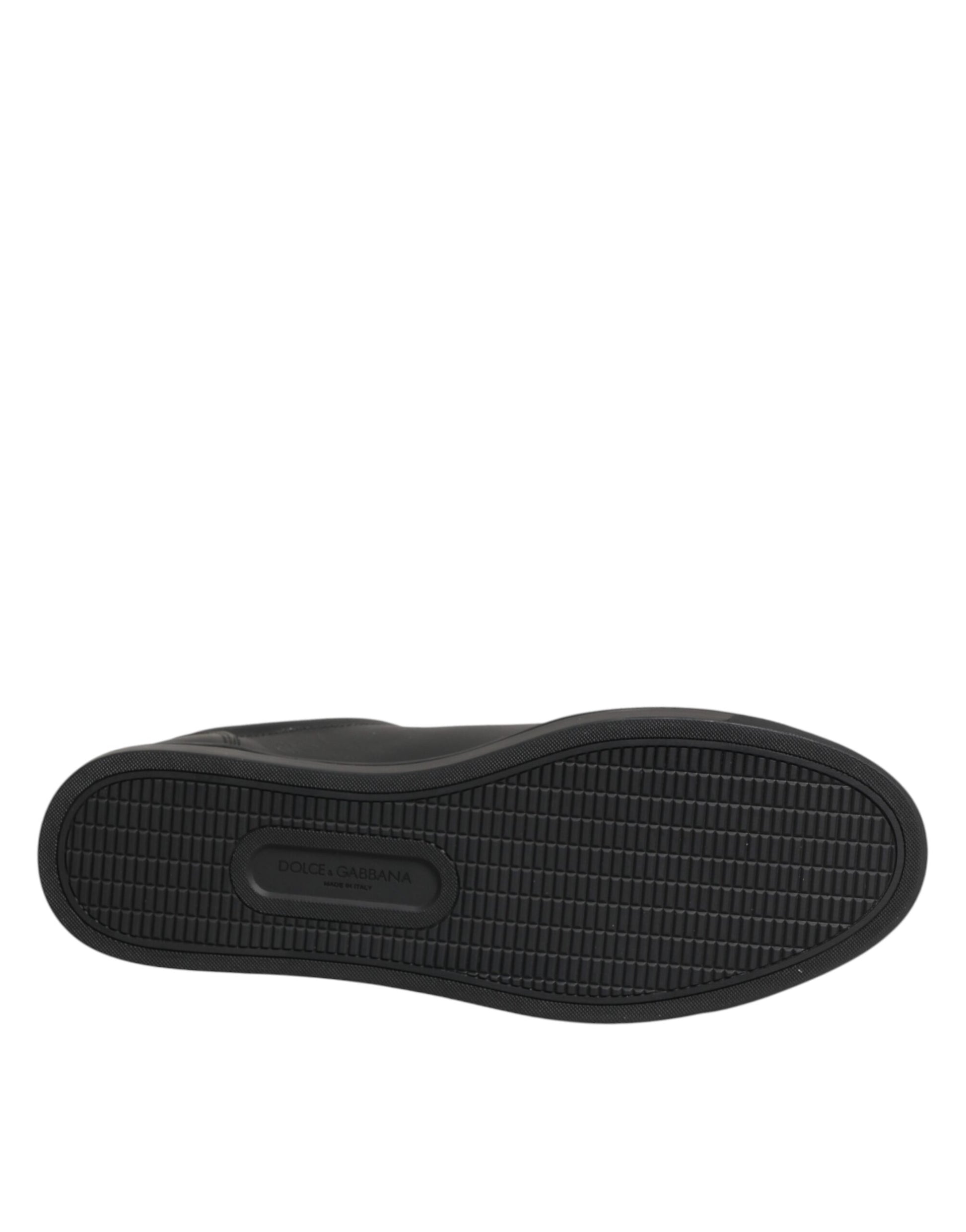 Dolce & Gabbana Black Leather Heart Embellished Sneakers