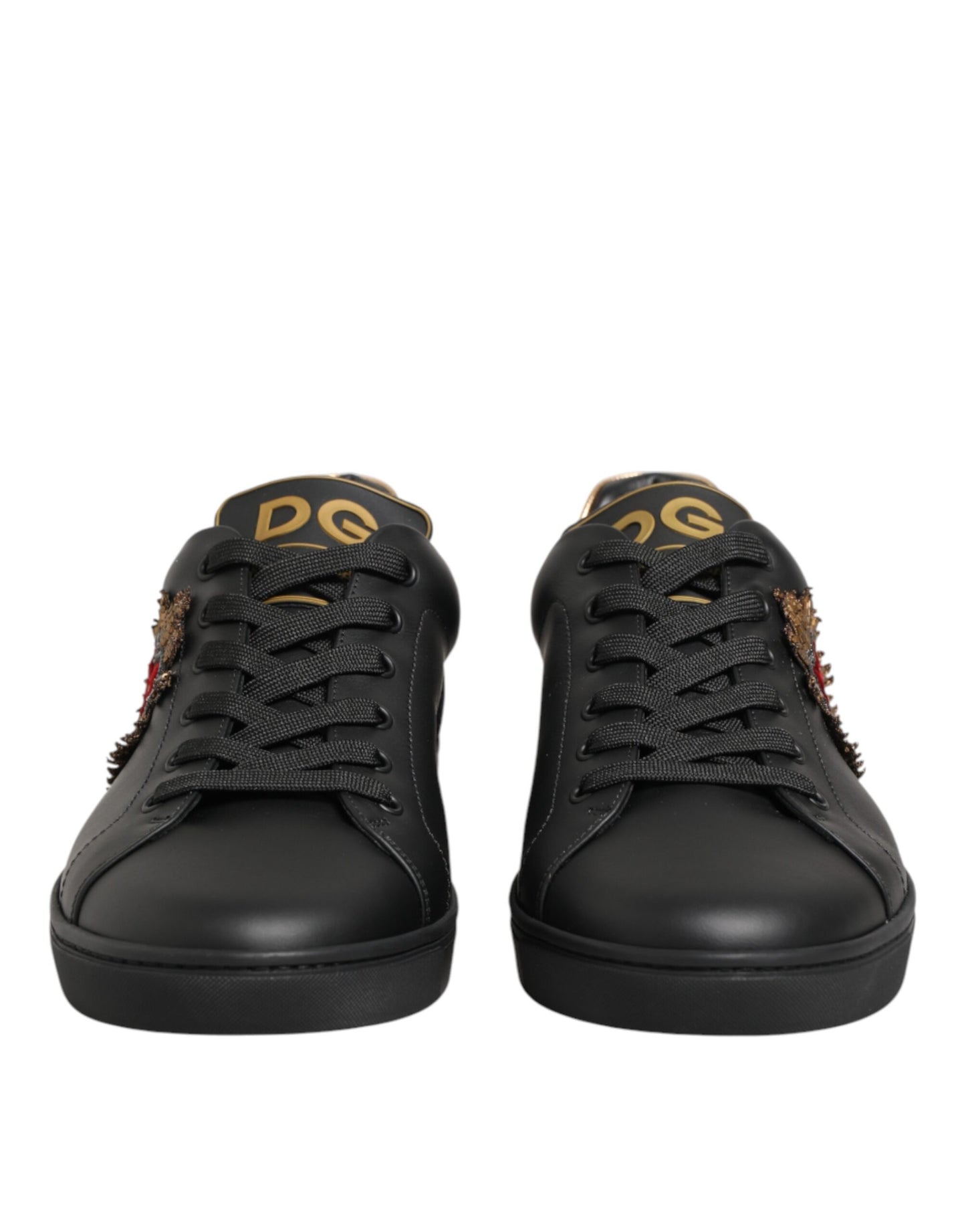Dolce & Gabbana Black Leather Heart Embellished Sneakers
