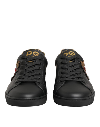 Dolce & Gabbana Black Leather Heart Embellished Sneakers