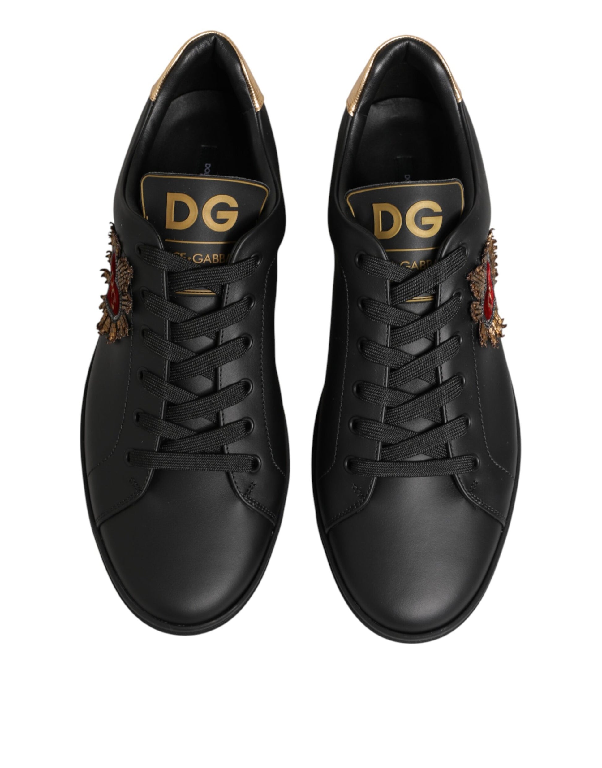 Dolce & Gabbana Black Leather Heart Embellished Sneakers