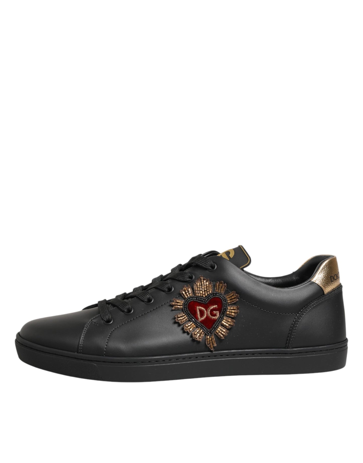 Dolce & Gabbana Black Leather Heart Embellished Sneakers