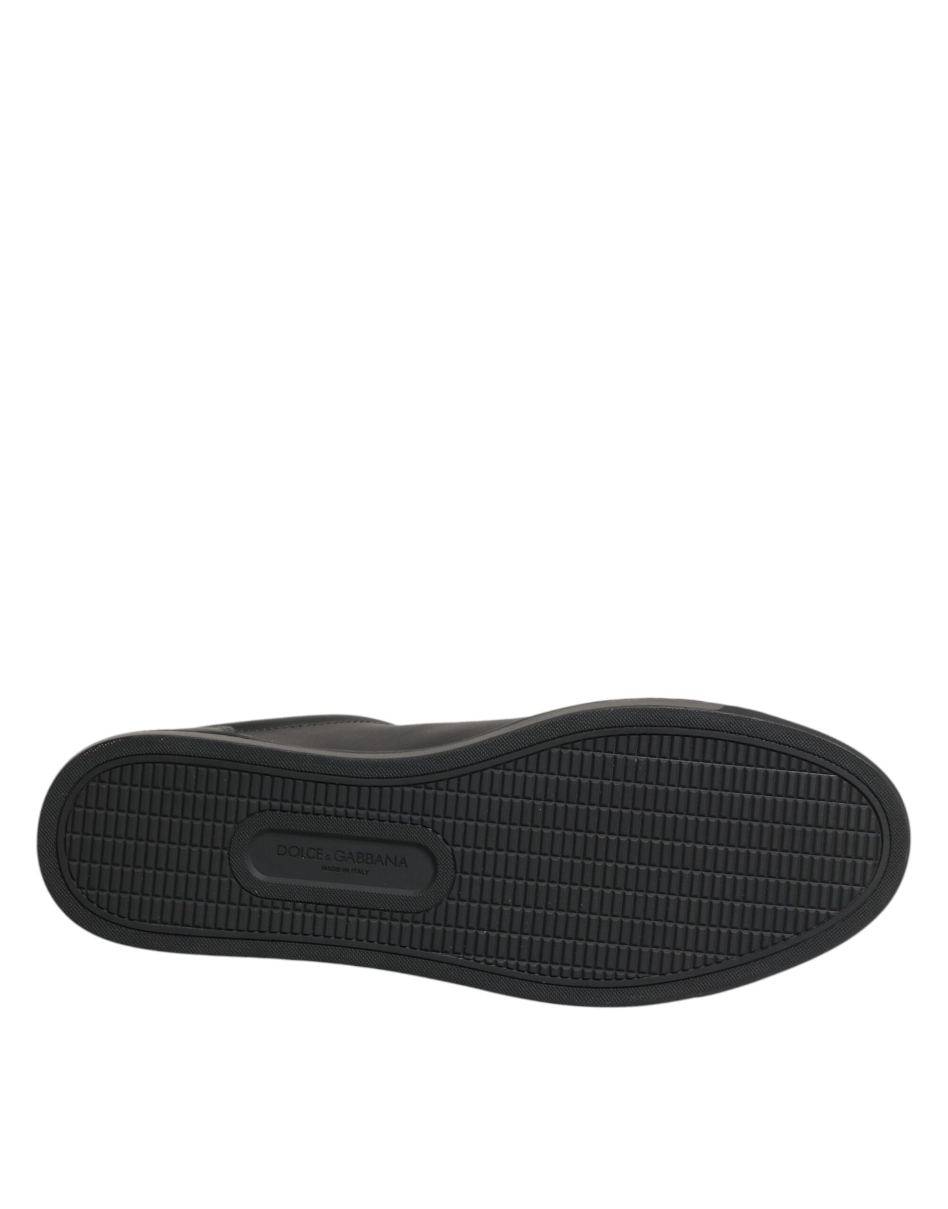 Dolce & Gabbana Black Leather Heart Embellished Sneakers