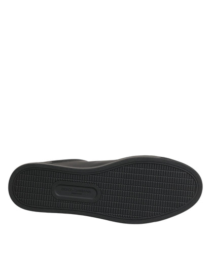 Dolce & Gabbana Black Leather Heart Embellished Sneakers