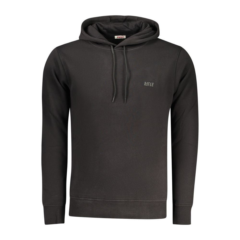 Rifle Black Cotton Sweatshirt - Long-Sleeved Hoodie with Embossed Print