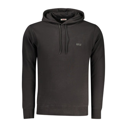 Rifle Black Cotton Sweatshirt - Long-Sleeved Hoodie with Embossed Print