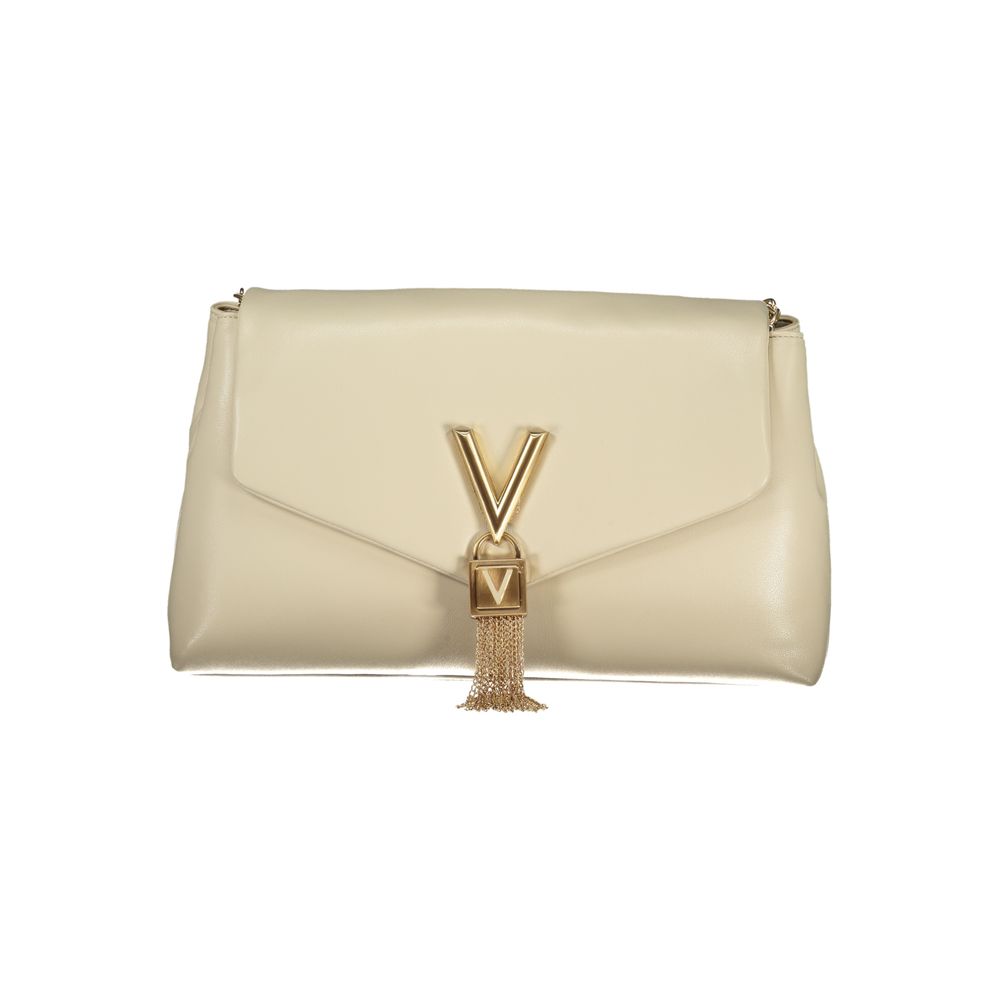 Mario Valentino Beige Leather-Finish Handbag with Contrasting Details