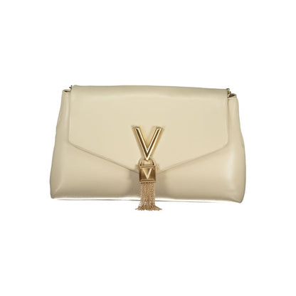 Mario Valentino Beige Leather-Finish Handbag with Contrasting Details