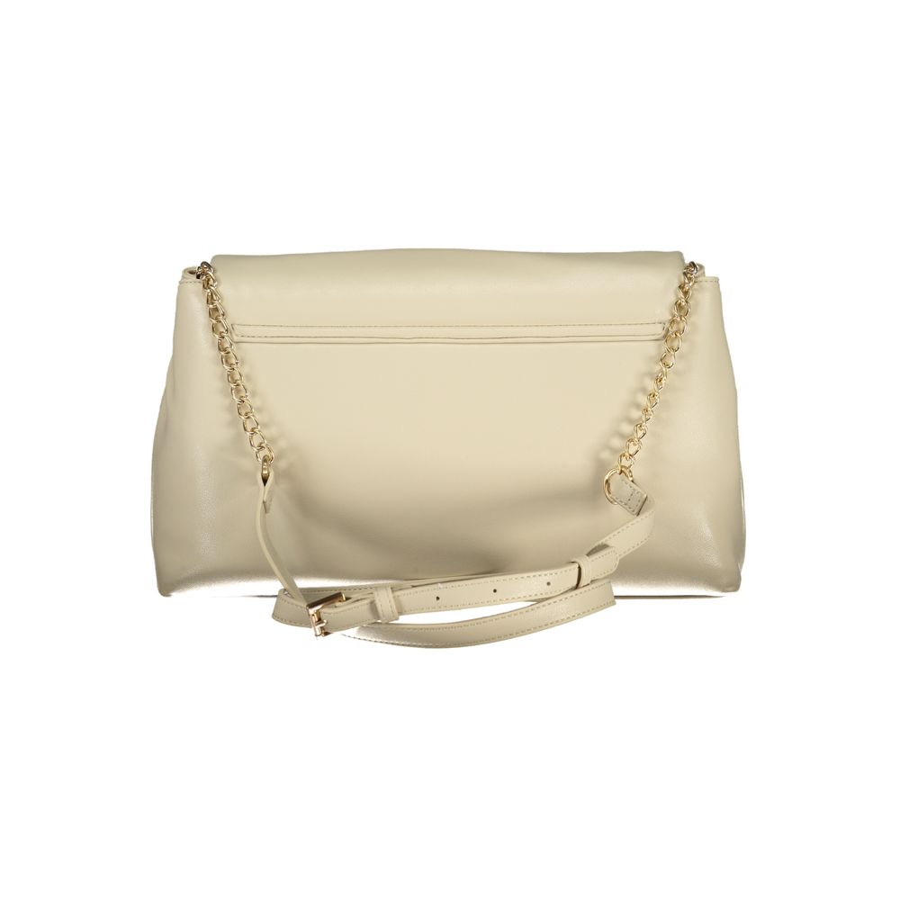 Mario Valentino Beige Leather-Finish Handbag with Contrasting Details