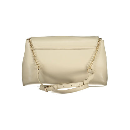 Mario Valentino Beige Leather-Finish Handbag with Contrasting Details