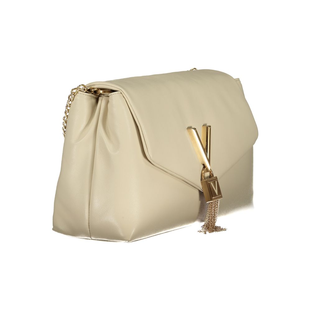 Mario Valentino Beige Leather-Finish Handbag with Contrasting Details