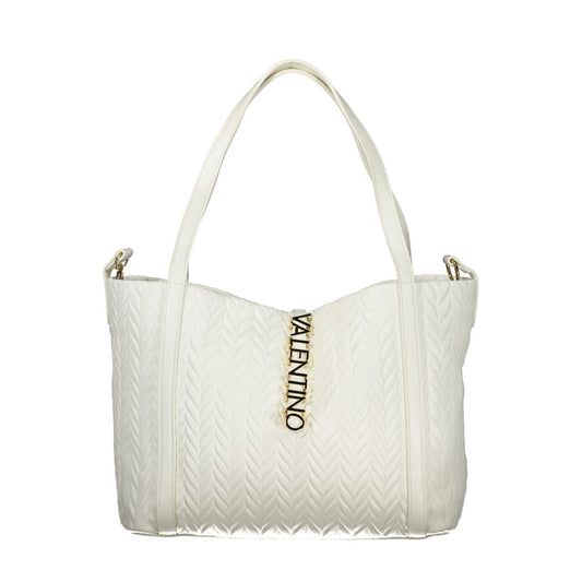 Mario Valentino White Leather-Finish Handbag with Snap Closure