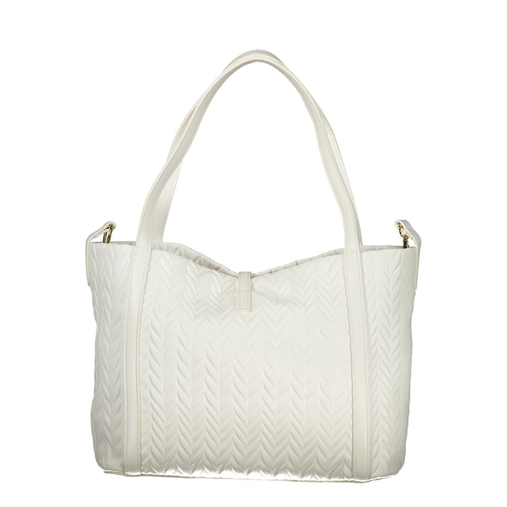 Mario Valentino White Leather-Finish Handbag with Snap Closure