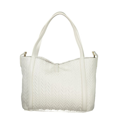 Mario Valentino White Leather-Finish Handbag with Snap Closure