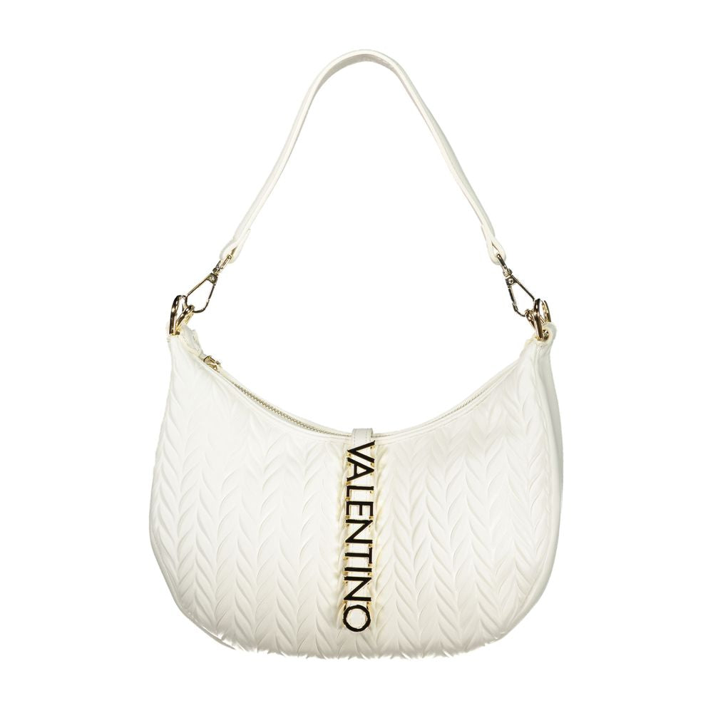 Mario Valentino White Leather-Finish Handbag with Gold Accents