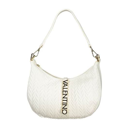 Mario Valentino White Leather-Finish Handbag with Gold Accents