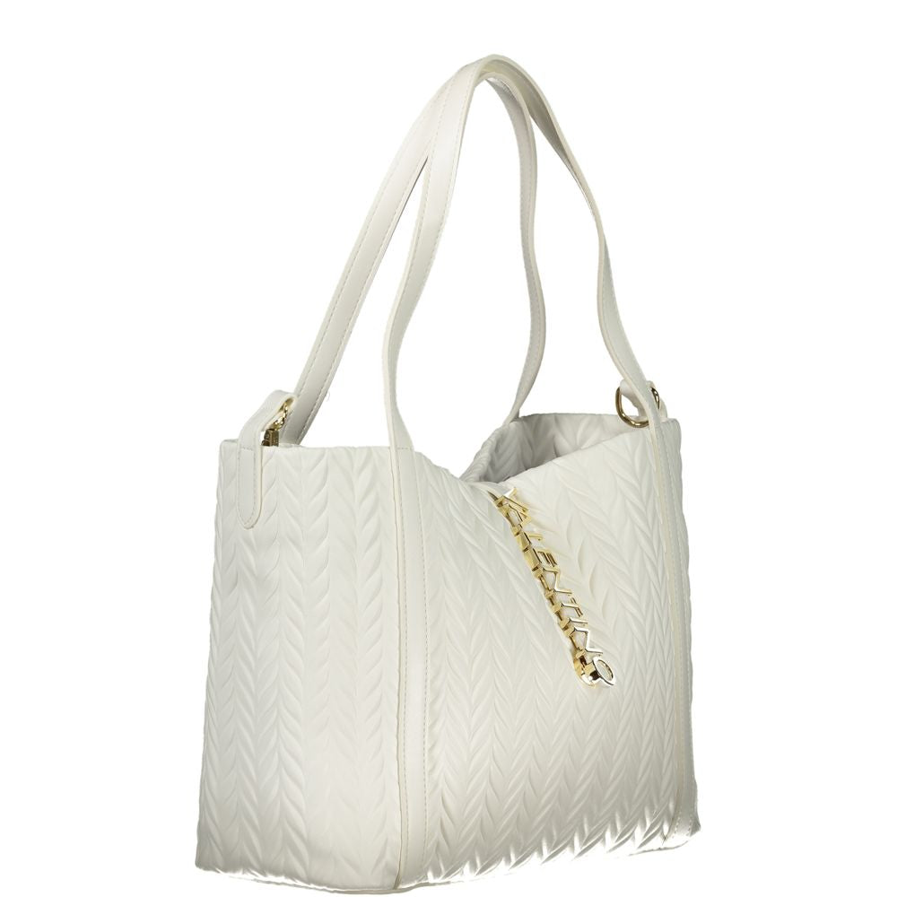 Mario Valentino White Leather-Finish Handbag with Snap Closure