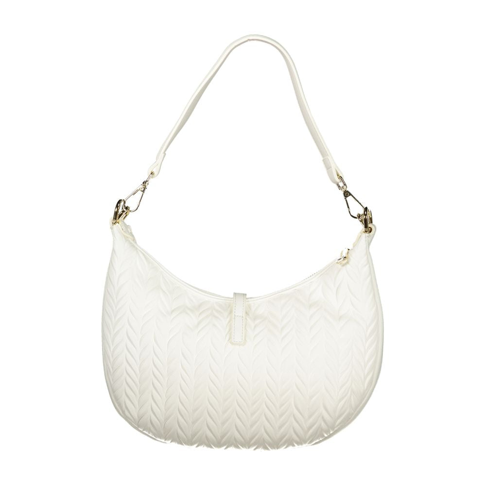 Mario Valentino White Leather-Finish Handbag with Gold Accents