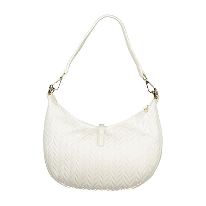 Mario Valentino White Leather-Finish Handbag with Gold Accents