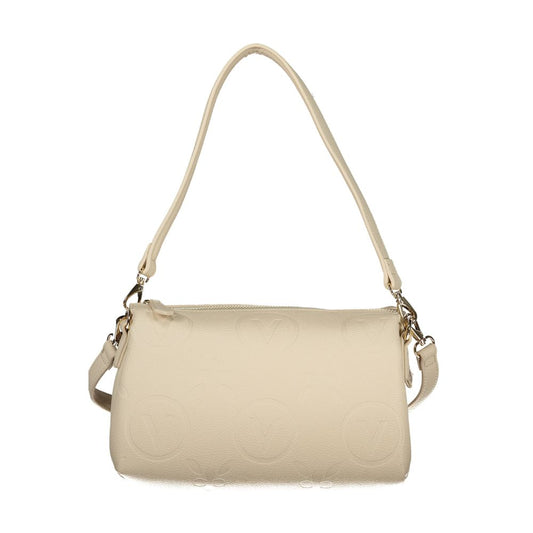 Mario Valentino Beige Leather-Finish Shoulder Bag with Contrasting Details