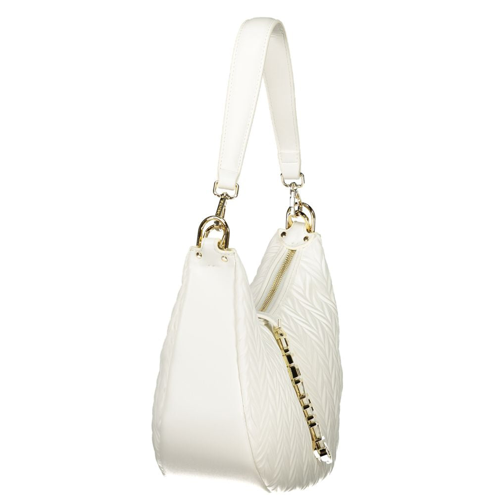 Mario Valentino White Leather-Finish Handbag with Gold Accents
